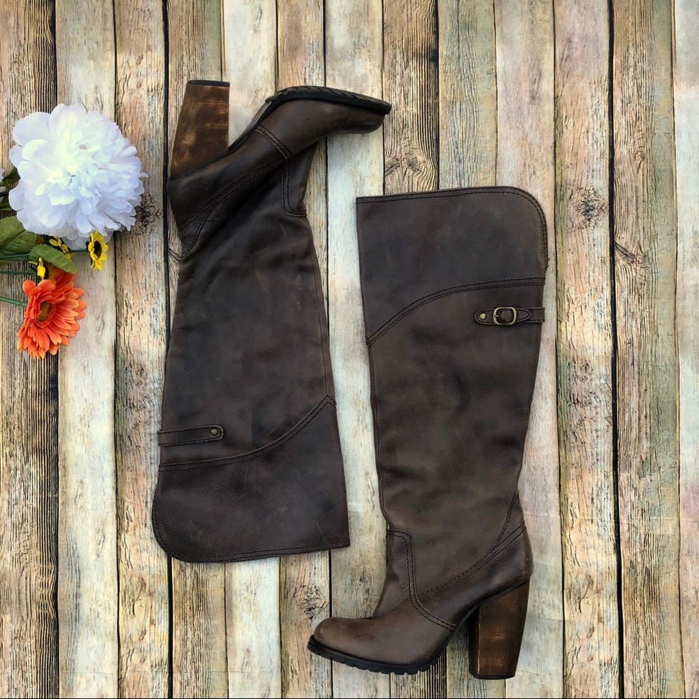 Steve Madden knee high heeled boots brown leather
